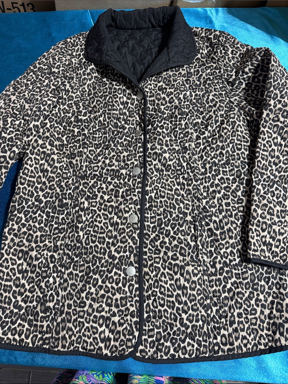 Girls' Leopard Quilted Puffer Jacket - Black/White